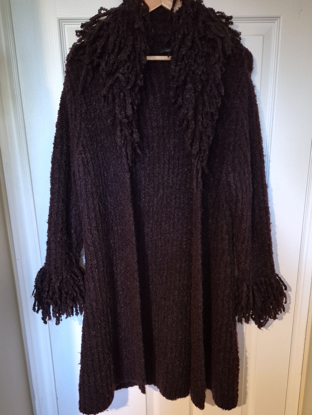 Windsmoor Mohair Blend Shaggy Fringe Longline Cardigan Burgundy Medium